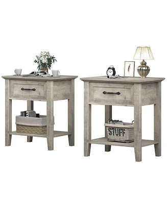 gaomon Square Nightstand, Bedside Table End Table for Bedroom Nursery Living Room, End Table with Storage Drawer,2pcs-Grey