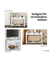 Sugift Wooden Console Table with 3 Drawers and 2-Tier Shelves