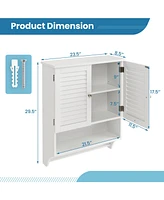 Sugift 2-Doors Bathroom Wall-Mounted Medicine Cabinet with Towel Bar-White