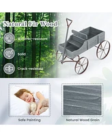 Sugift Wooden Wagon Plant Bed with Metal Wheels for Garden Yard Patio-Gray