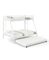 Sugift Twin Over Full Bunk Bed Frame with Trundle for Guest Room-White