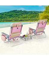 Sugift 2 Packs 5-Position Outdoor Folding Backpack Beach Table Chair Reclining Chair Set-Pink