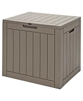 Sugift 30 Gallon Deck Box Storage Container Seating Tools-Light Brown