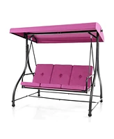 Sugift 3 Seat Outdoor Porch Swing with Adjustable Canopy-Wine
