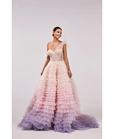 Milla Women's Charming Ball Gown With The Frill-Layered Ombre Maxi Skirt