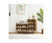 gaomon Rattan Shoe Storage Bench, Modern Shoe Storage Cabinet with Cushion and Adjustable Shelves, Narrow Shoe Organizer with Cabinet for Entryway, Ha