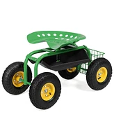 Sugift Green Garden Cart Rolling Work Seat With Heavy Duty Tool Tray Gardening Planting-Green