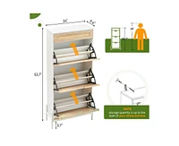 gaomon Shoe Cabinet, Rattan Shoe Cabinet with 3 Flip Drawers, Hidden Shoe Organizer for Entryway or Hallway with Metal Legs, Narrow Shoe Rack Cabinet