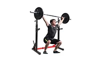 Slickblue Adjustable Multi-Function Barbell Stand and Squat Bench Press Trainer for Home Indoor Fitness