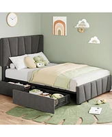 gaomon Bed Frame With Storage Drawers And Headboard, Upholstered Platform Bed Frame With Wooden Slats Support, No Box Spring Needed, Dark Grey