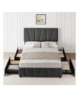 gaomon Bed Frame With Storage Drawers And Headboard, Upholstered Platform Bed Frame With Wooden Slats Support, No Box Spring Needed