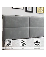 gaomon Full/Queen/King Bed Frame Upholstered Platform, Bed Frame With Square Velvet Headboard, Wooden Slats Support, Non-Slip And Noise-Free