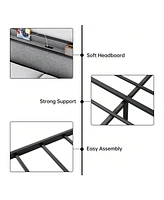 gaomon King Size Bed Frame With 2 Drawers And Shelf Headboard, Charging Station With Usb Port & Outlets, Upholstered Heavy Duty Platform Bed Frame Wit