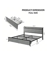 gaomon Full/Queen/King Size Bed Frame With 2 Drawers And Shelf Headboard, Charging Station With Usb Port & Outlets, Upholstered Heavy Duty Platform Be
