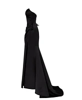 Milla Women's Black Strapless Evening Gown With Thigh Slit