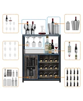 gaomon Wine Bar Cabinet with Detachable Wine Rack, Bar Rack Cabinet with Glass Holder and 1 Drawer, Mesh Door