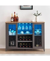 gaomon Wine Bar Cabinet with Led Light,Home Coffee Cabinet with Wine and Glass Rack,Kitchen Buffet Sideboard with Storage,Dark Grey