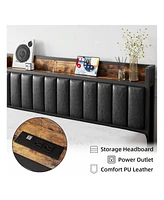 gaomon Full/Queen/King Size Bed Frame With Shelf Headboard And Charging Station, Industrial Upholstered Platform Bed With Outlets