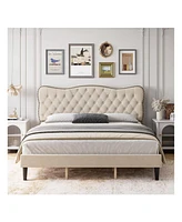 gaomon Full/Queen Size Bed Frames Platform Upholstered Bed With Diamond Tufted And Adjustable Headboard, No Box Spring Needed For Bedroom, Bedroom Fur