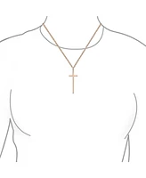 Bling Jewelry Modern Elongated Simple Basic Long Flat Thin Delicate Religious Latin Cross Pendant Necklace Rose Gold Plated .925 Sterling Silver