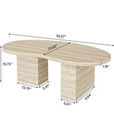 Tribesigns 45.28" Oval Coffee Table for Living Room, Large Modern Coffee Table, All-Wood Center Table with Asymmetric Pedestal Legs, Oak