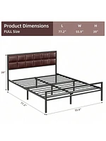 gaomon Full/Queen Size Faux Leather Platform Bed Frame With Upholstered Headboard