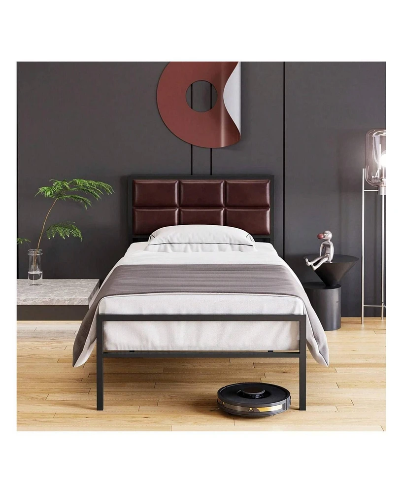 gaomon Full/Queen Size Faux Leather Platform Bed Frame With Upholstered Headboard