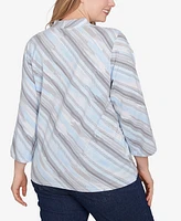 Hearts of Palm Plus Blue My Mind Funnel Neck Embellished Top