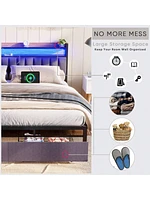 gaomon Full Size Bed Frame With Storage Headboard, 2 Drawers, Charging Station Led Upholstered Bed Frame, No Box Spring Needed Platform Bed Frame For