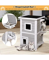 Gouun 2-Story Wooden Cat House with Escape Door Rainproof