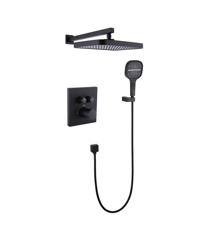 Mondawe Matte Black 12Inch 2-Functiom Shower Faucet System Set with Rough-in Value