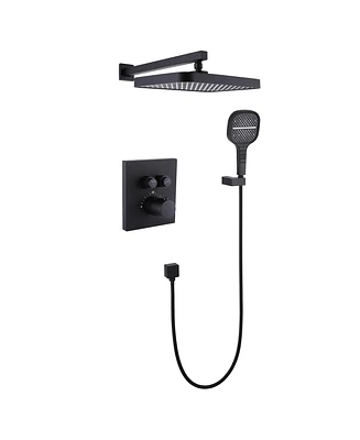 Mondawe Matte Black 12Inch 2-Functiom Shower Faucet System Set with Rough-in Value