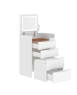 Famapy White Closet Drawer Vanity With Light Mirror And Stool