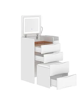 Famapy White Closet Drawer Vanity With Light Mirror And Stool