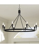 Possini Euro Design Covey Semi Gloss Black Ring Chandelier Lighting 35 3/4" Wide Modern Tapering Candles 8-Light Fixture for Dining Room House Foyer K