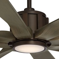 70" Defender Large Farmhouse Rustic Indoor Outdoor Ceiling Fan 8 Blade Led Light Remote Control Oil Rubbed Bronze Motor Oak Finish Blades Bedroom Pati