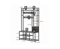 gaomon 5-in-1 Coat Rack, Hall Tree with Bench and Shoe Storage, Freestanding Entryway Bench with 5-Tier Open Shelves, Fabric Storage Basket and 12 Hoo