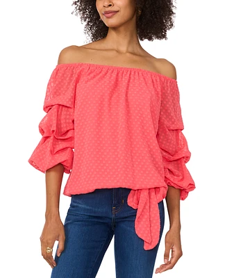 Vince Camuto Women's Textured Off The Shoulder Bubble Sleeve Tie Front Blouse