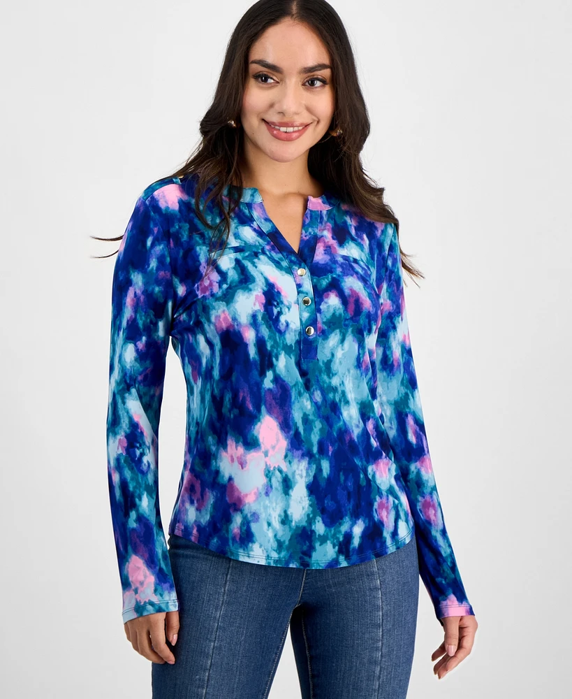 I.n.c. International Concepts Petite Printed Long-Sleeve Top, Exclusively at Macy's