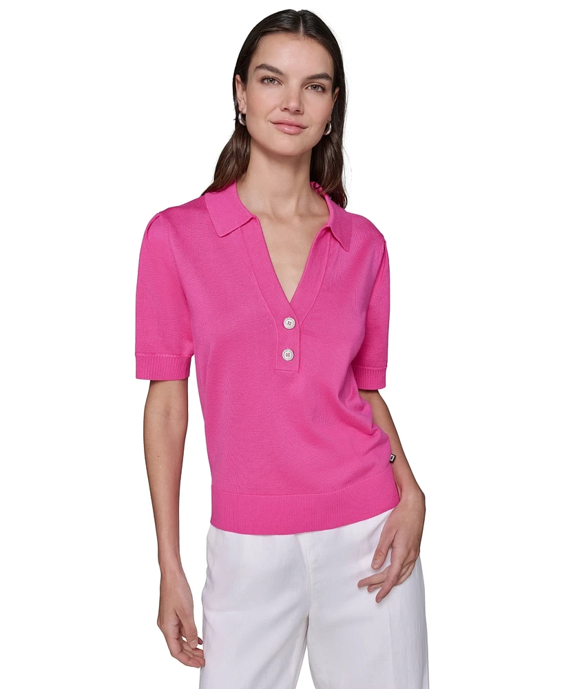 Karl Lagerfeld Paris Women's Short-Sleeve Polo Sweater