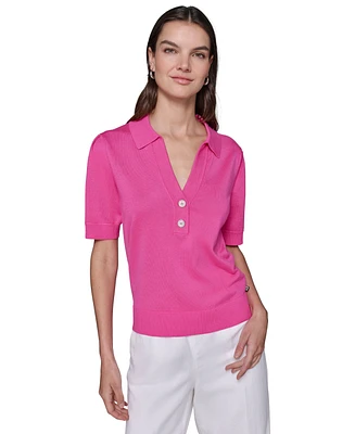 Karl Lagerfeld Paris Women's Short-Sleeve Polo Sweater