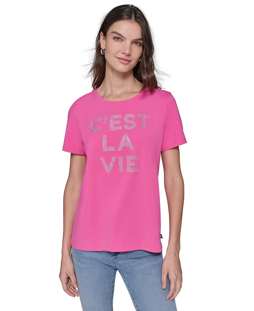 Karl Lagerfeld Paris Women's C'est La Vie Rhinestone Tee