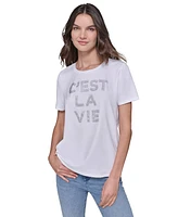 Karl Lagerfeld Paris Women's C'est La Vie Rhinestone Tee