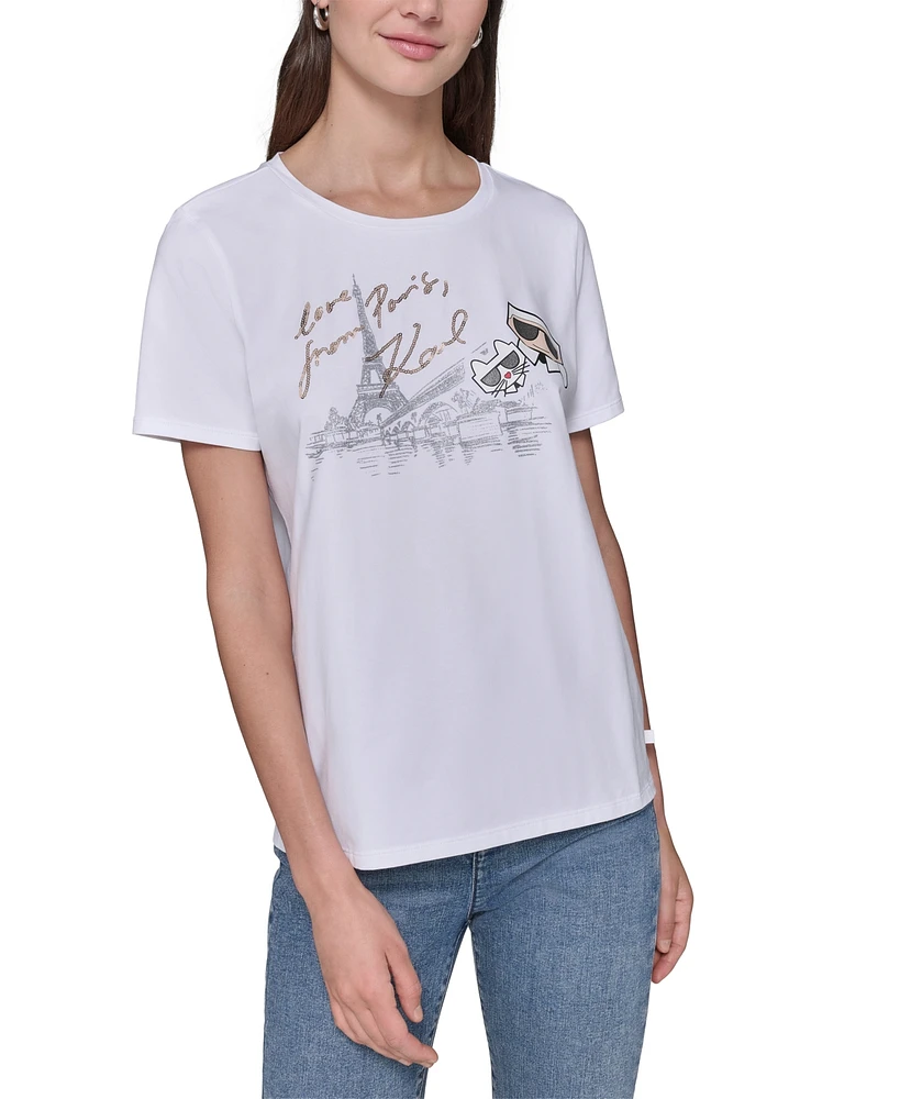 Karl Lagerfeld Paris Women's Paris Graphic T-Shirt