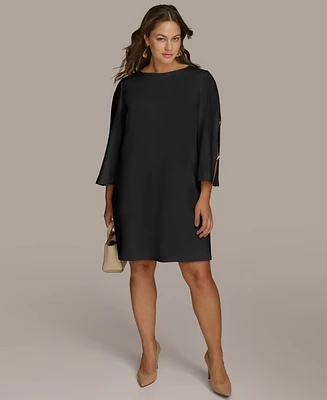 Donna Karan New York Petite Boat-Neck Embellished-Split-Sleeve Dress