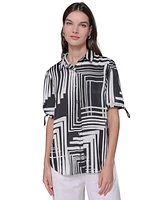 Karl Lagerfeld Paris Women's Printed Bungee-Sleeve Top