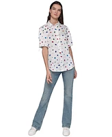 Karl Lagerfeld Paris Women's Printed Bungee-Sleeve Top, Regular & Petite