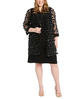 R & M Richards Plus Size 3D Floral Mesh Jacket & Necklace Dress Set