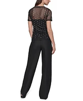 Karl Lagerfeld Paris Women's Embellished Mesh Crewneck Top