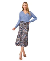 Cece Womens Pointelle Knit Wrap Sweater Floral Print Midi Skirt